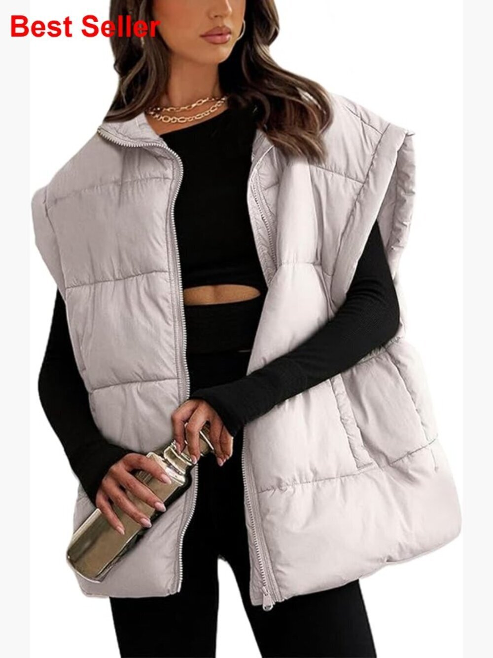 Polyester Puffer Vest, Stand Collar, Quilted Design, Lightweight Winter